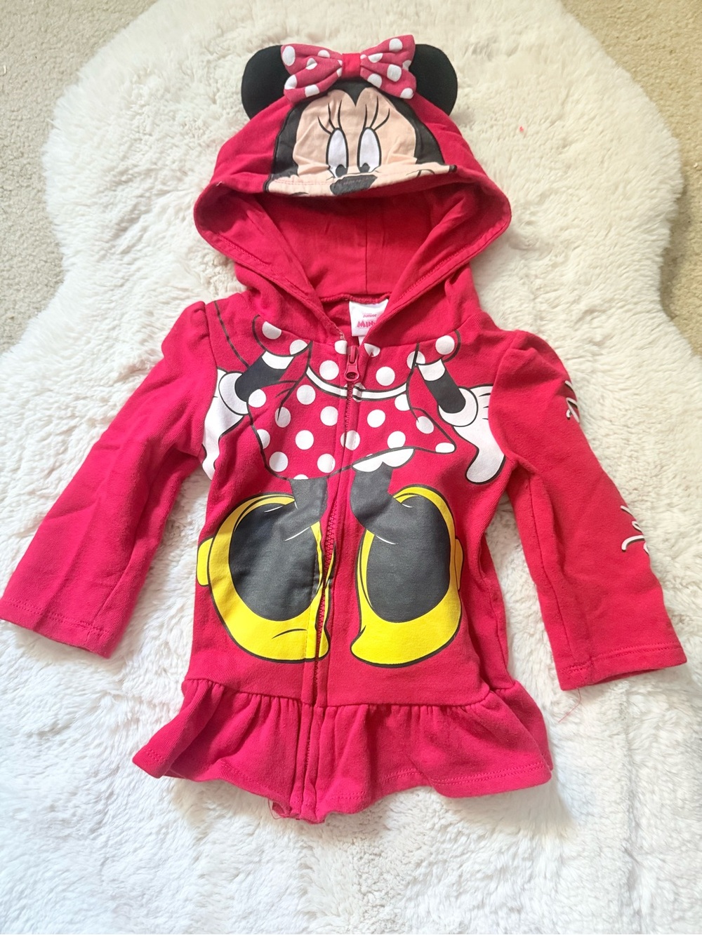 Disney Kids Minnie Mouse Red Hooded Zip Sweatshirt with Bow Ears